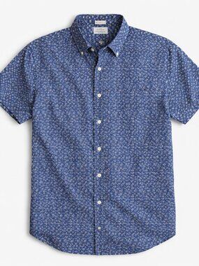 J.Crew Linen Shirt Men M Blue Floral Classic Fit Button-Down Short Sleeve
